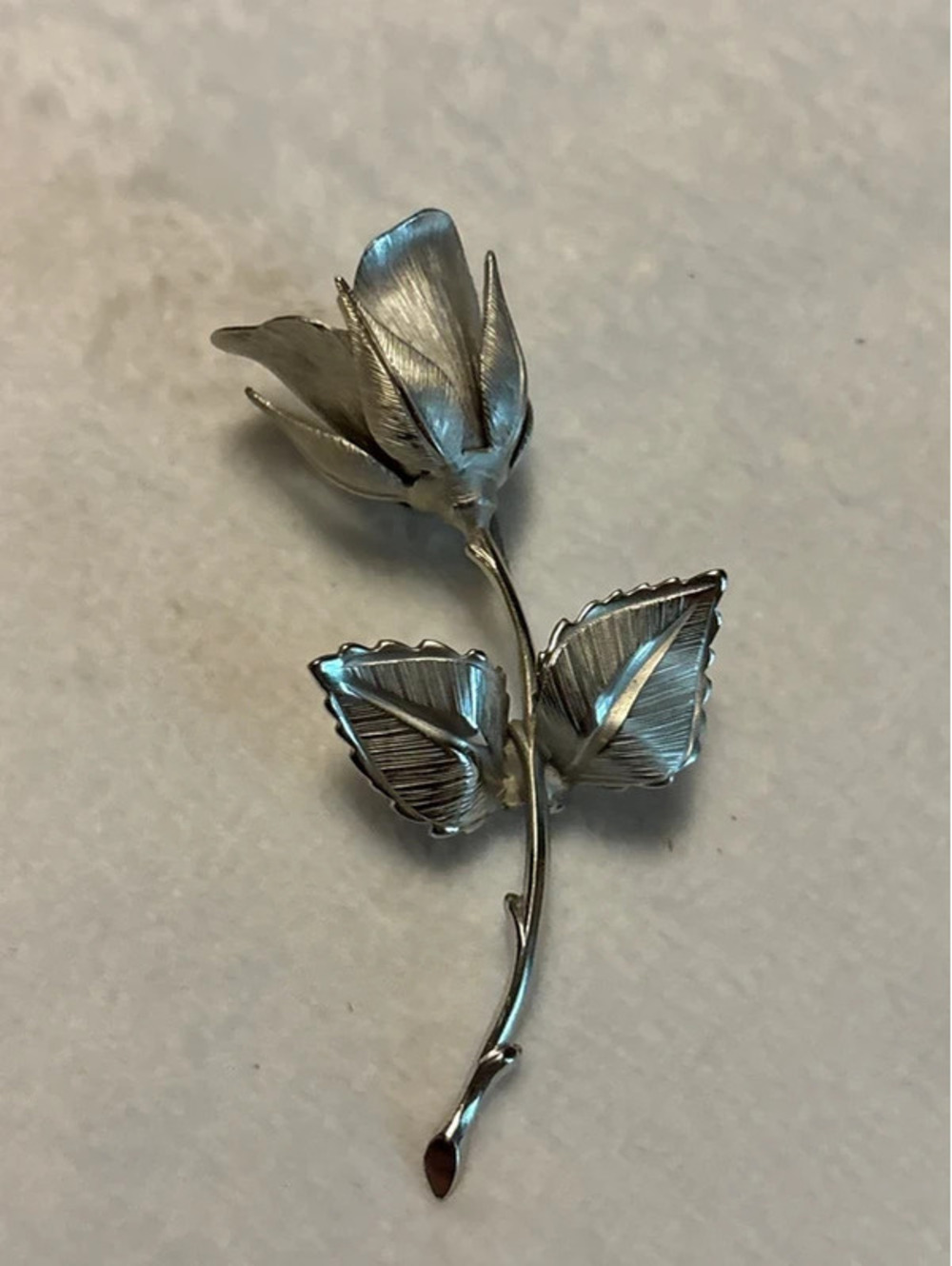 Giovanni Silver Tone Long Stem Rose Brooch